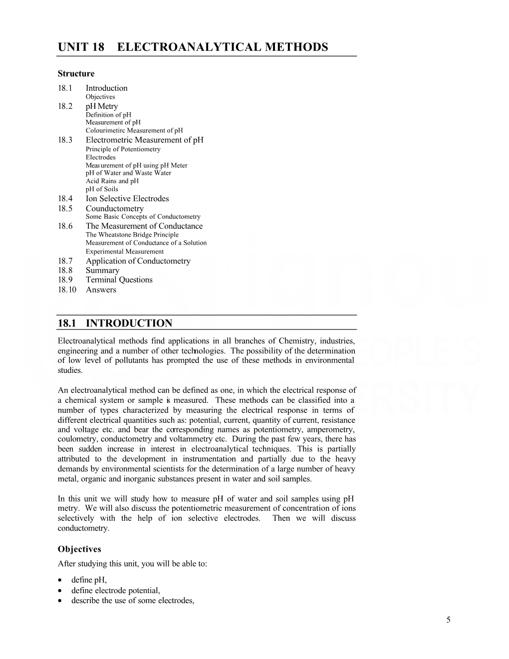 Unit 18 Electroanalytical Methods