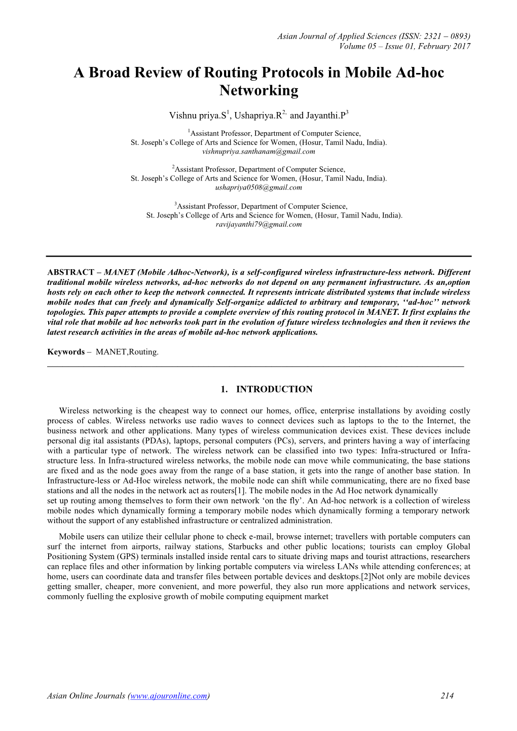 A Broad Review of Routing Protocols in Mobile Ad-Hoc Networking