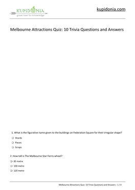 Melbourne Attractions Quiz: 10 Trivia Questions and Answers