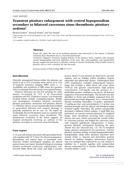 Transient Pituitary Enlargement with Central Hypogonadism Secondary to Bilateral Cavernous Sinus Thrombosis