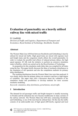 Evaluation of Punctuality on a Heavily Utilised Railway Line with Mixed Traffic