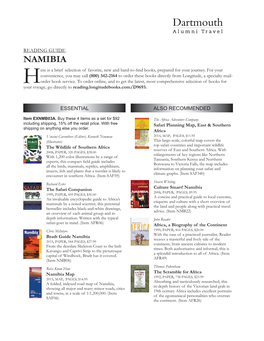 NAMIBIA Ere Is a Brief Selection of Favorite, New and Hard-To-Find Books, Prepared for Your Journey