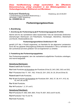 Kulturamt Westerburg Flurbereinigungsbeschluss