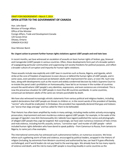 Open Letter to the Government of Canada