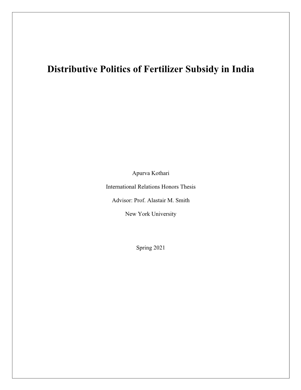 Distributive Politics of Fertilizer Subsidy in India