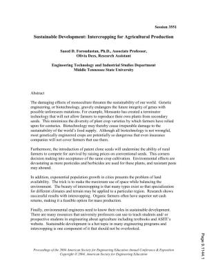 Sustainable Development: Intercropping for Agricultural Production