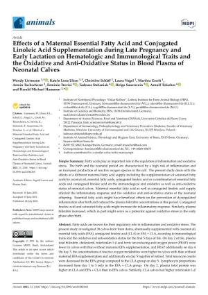 Effects of a Maternal Essential Fatty Acid and Conjugated Linoleic Acid