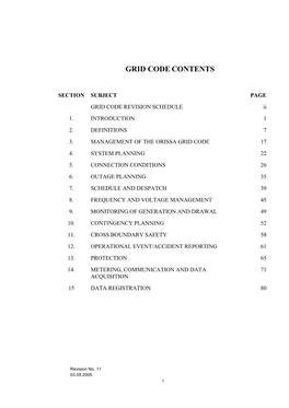 Grid Code Contents