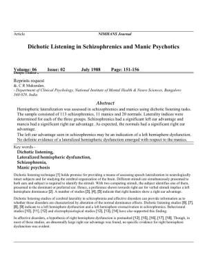 Dichotic Listening in Schizophrenics and Manic Psychotics