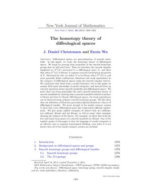 New York Journal of Mathematics the Homotopy Theory of Diffeological