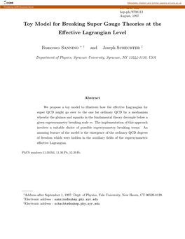 Toy Model for Breaking Super Gauge Theories at the Effective