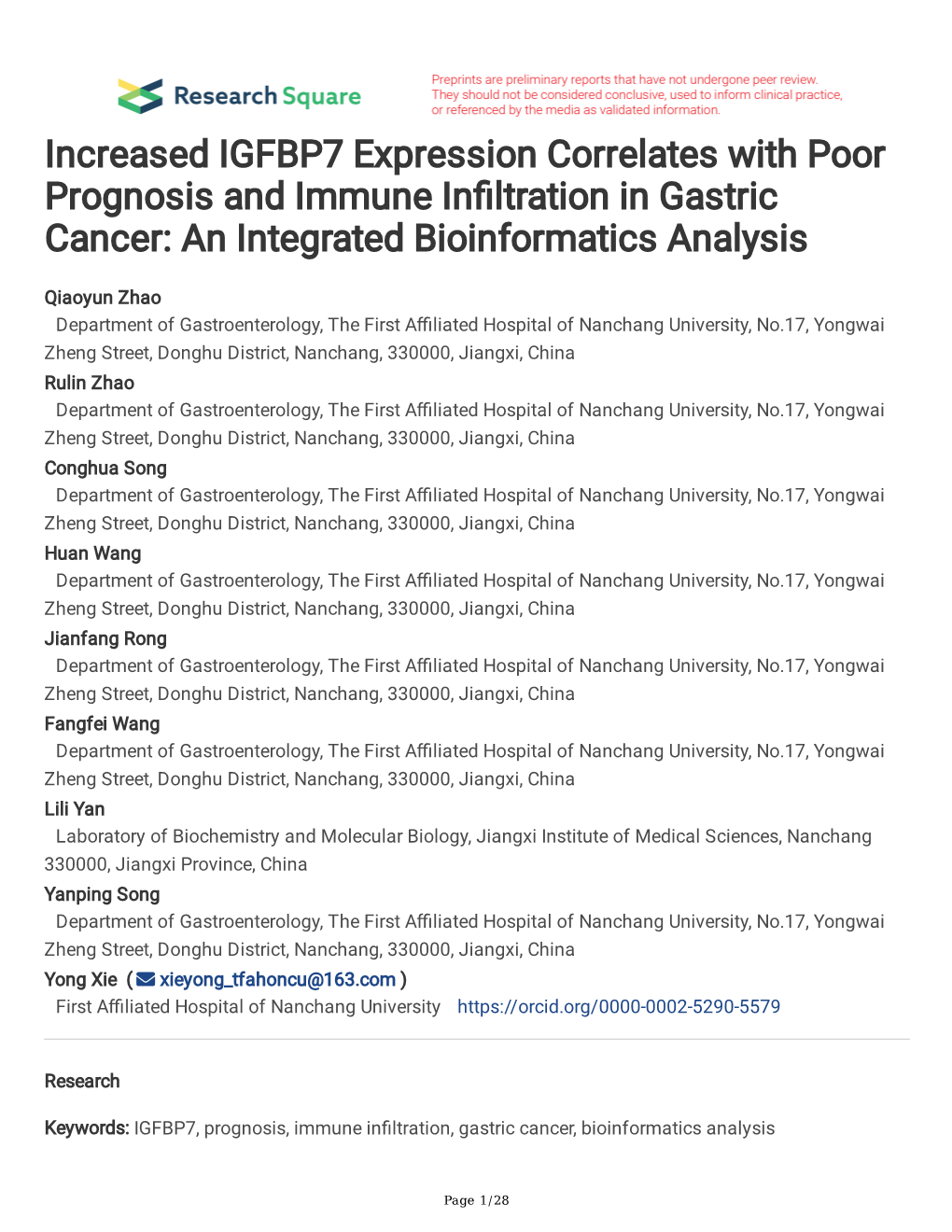 Increased IGFBP7 Expression Correlates with Poor Prognosis and Immune Infltration in Gastric Cancer: an Integrated Bioinformatics Analysis