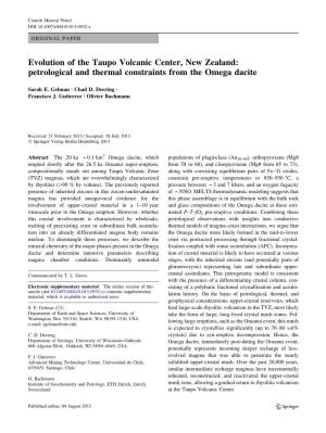 Evolution of the Taupo Volcanic Center, New Zealand: Petrological and Thermal Constraints from the Omega Dacite