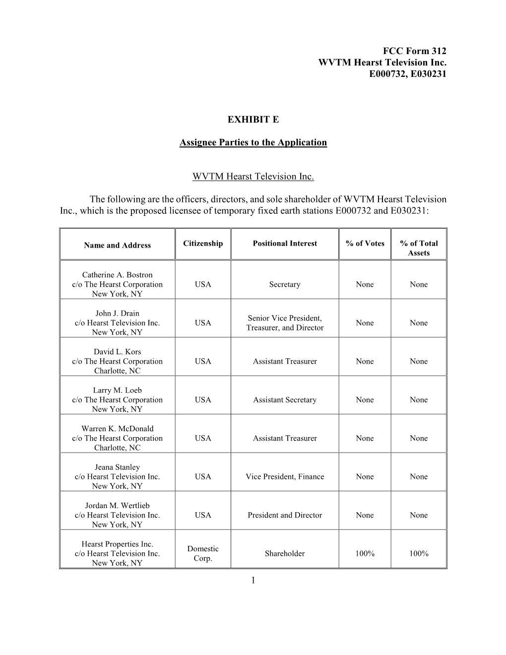 FCC Form 312 WVTM Hearst Television Inc. E000732, E030231 1