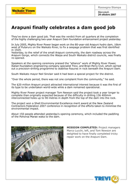 Arapuni Finally Celebrates a Dam Good Job
