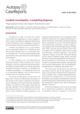 Livedoid Vasculopathy: a Compelling Diagnosis