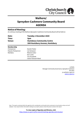 Agenda of Waihoro/Spreydon-Cashmere Community Board