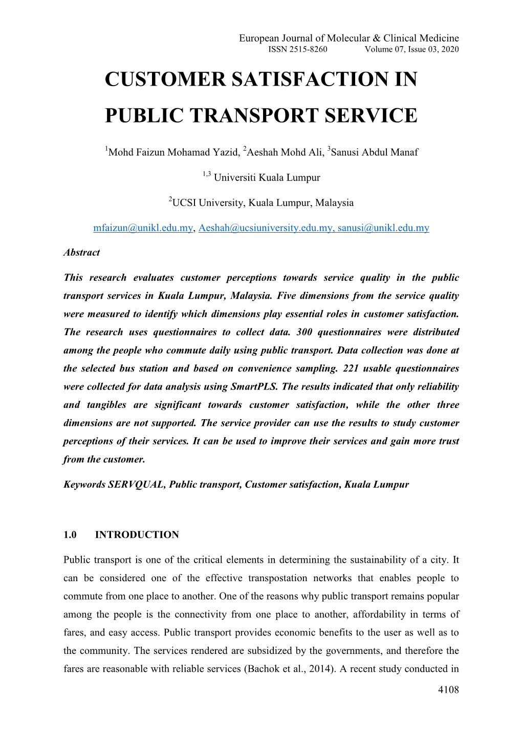 Customer Satisfaction in Public Transport Service