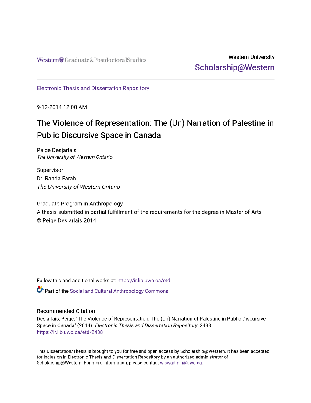 Narration of Palestine in Public Discursive Space in Canada