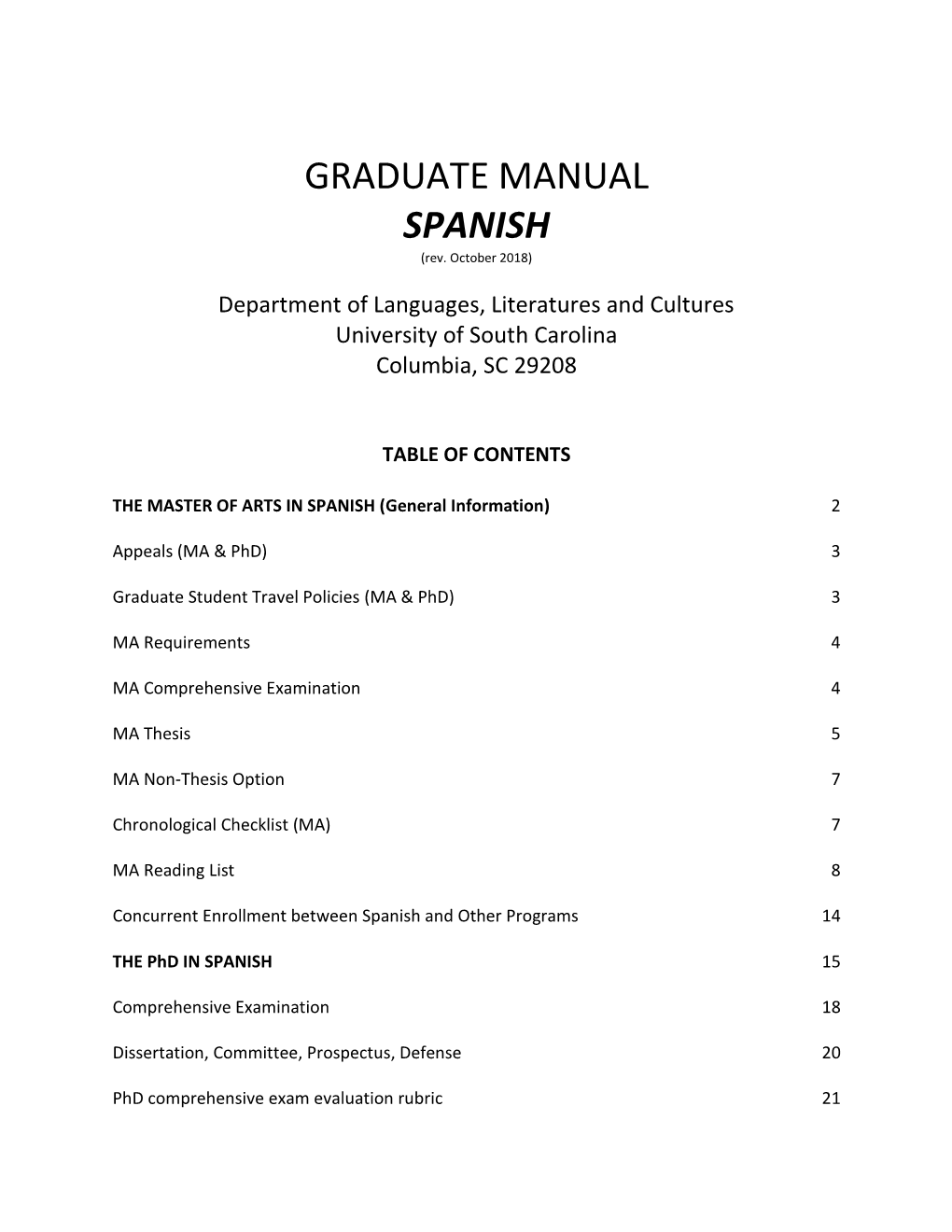 Spanish Program Graduate Studies Manual