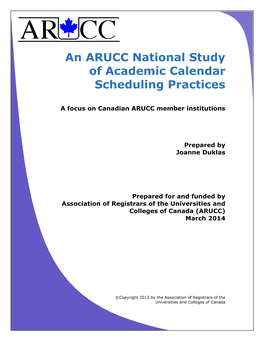 An ARUCC National Study of Academic Calendar Scheduling Practices