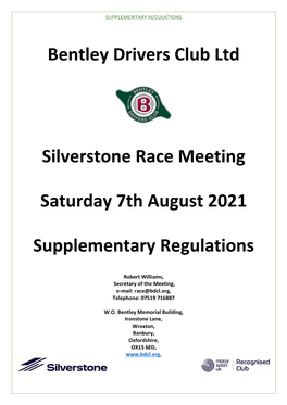 Bentley Drivers Club Ltd Silverstone Race Meeting Saturday 7Th August