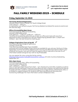 Fall Family Weekend 2019 – Schedule