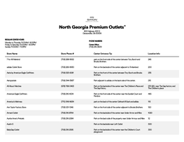 Complete List of Stores Located at North Georgia Premium Outlets