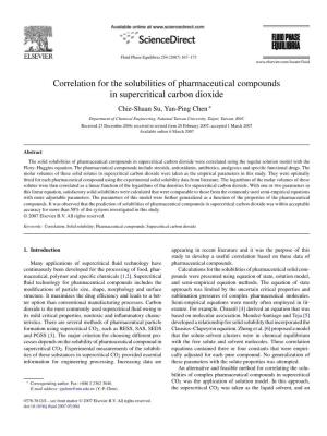 Correlation for the Solubilities of Pharmaceutical Compounds in Supercritical Carbon Dioxide