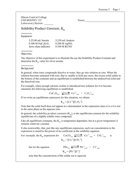 Solubility Product Constant, Ksp