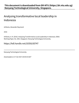 Analysing Transformative Local Leadership in Indonesia
