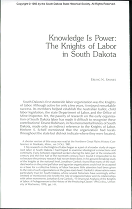Knowledge Is Power: the Knights of Labor in South Dakota