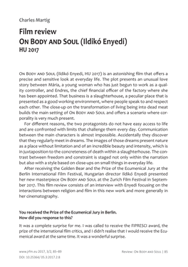 Film Review on Body and Soul (Ildikó Enyedi) HU 2017