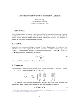 Some Important Properties for Matrix Calculus