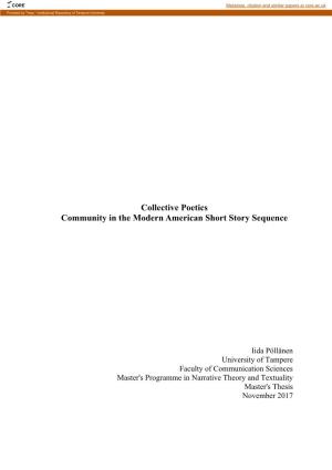 Collective Poetics Community in the Modern American Short Story Sequence