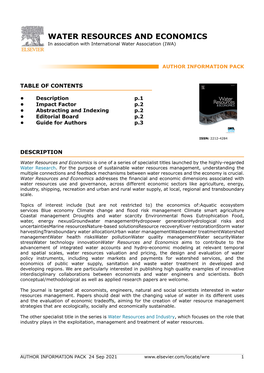 WATER RESOURCES and ECONOMICS in Association with International Water Association (IWA)