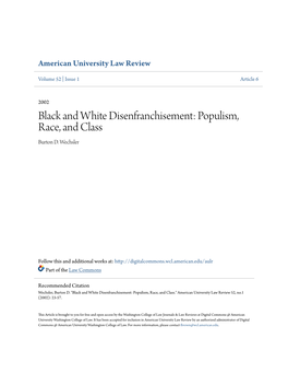 Black and White Disenfranchisement: Populism, Race, and Class Burton D