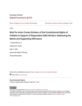 Brief for Amici Curiae Scholars of the Constitutional Rights of Children in Support of Respondent Edith Windsor Addressing the Merits and Supporting Affirmance