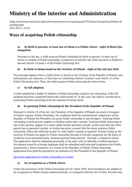 Ways of Acquiring Polish Citizenship