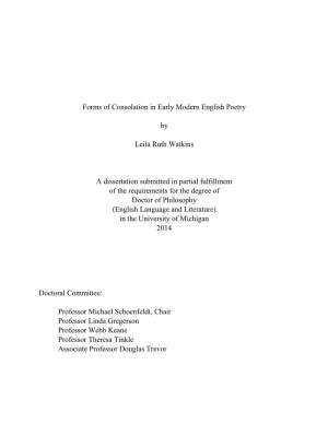 Forms of Consolation in Early Modern English Poetry by Leila Ruth