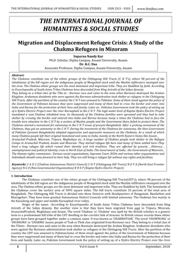 A Study of the Chakma Refugees in Mizoram Suparna Nandy Kar Ph.D
