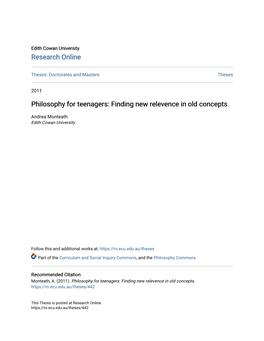 Philosophy for Teenagers: Finding New Relevence in Old Concepts