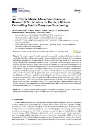 An Invasive Mussel (Arcuatula Senhousia, Benson 1842) Interacts with Resident Biota in Controlling Benthic Ecosystem Functioning