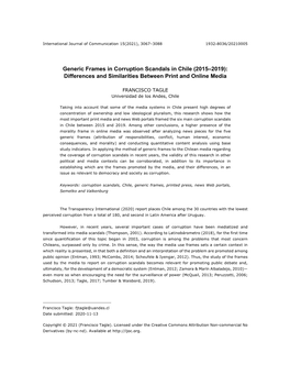 Generic Frames in Corruption Scandals in Chile (2015–2019): Differences and Similarities Between Print and Online Media