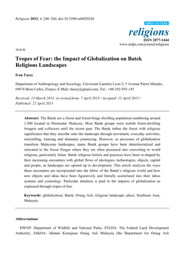 The Impact of Globalization on Batek Religious Landscapes