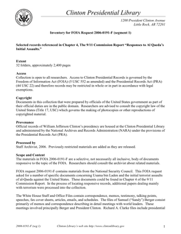 FOIA 2006-0191-F – the 9/11 Commission Report “Responses To