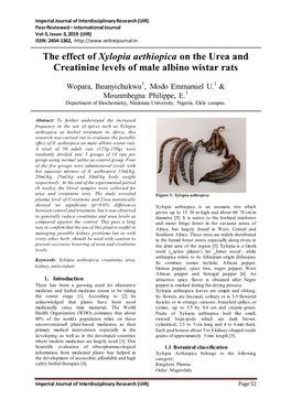 The Effect of Xylopia Aethiopica on the Urea and Creatinine Levels of Male Albino Wistar Rats