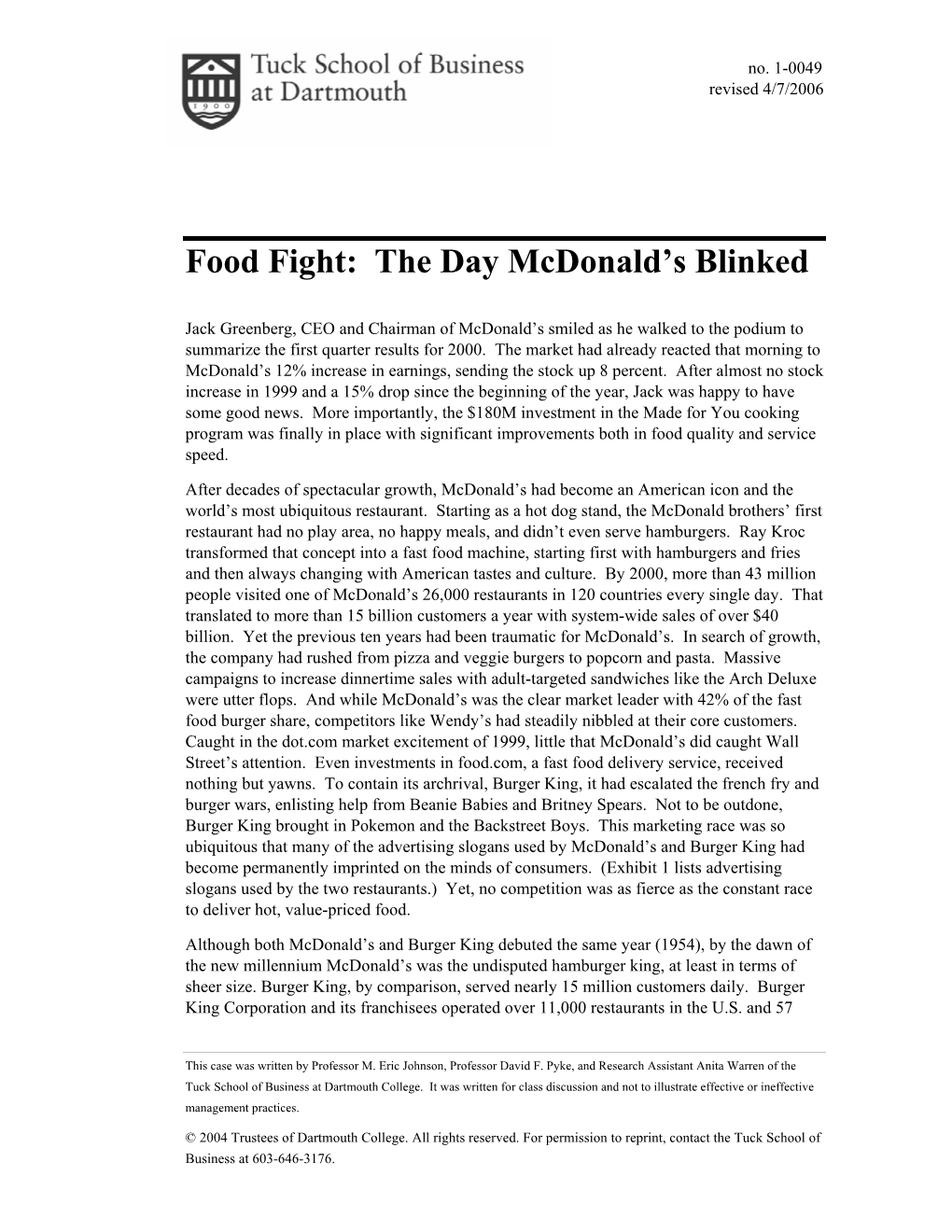 Food Fight: the Day Mcdonald's Blinked