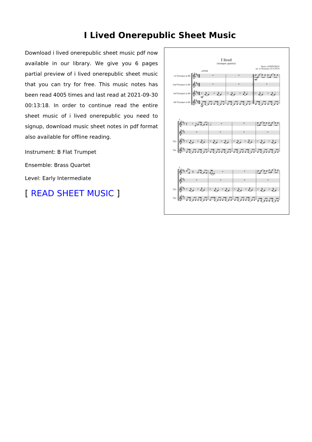 I Lived Onerepublic Sheet Music