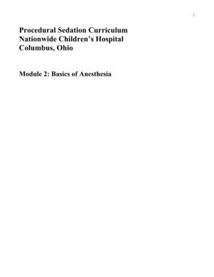 Procedural Sedation Curriculum Nationwide Children's Hospital
